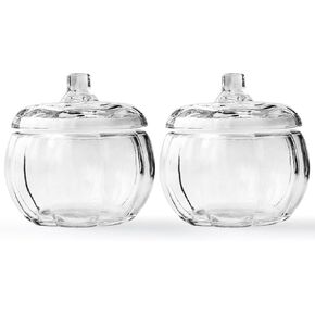 Glass Pumpkin Jars 2PCS, Candle Jar with Lid for Making Candles, Decorative Jars for Bedroom, Kitchen Table Décor Fall Halloween Container Indoor Decoration Orange