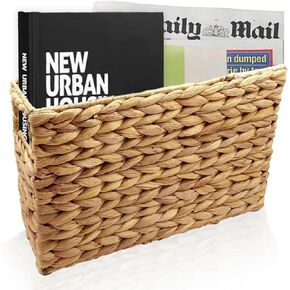 Hand-Woven Magazine Holder, Natural Magazine Basket Rack Water Hyacinth Narrow Basket Bin 15.5 x 5.75 x 9.5 Inch Magazine Wicker Basket for Storage, Bathroom, Office, Desk