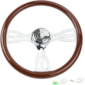 RASTP 18" Wood Truck Steering Wheel，3 Spoke Aluminum Classic Wood Steering Wheel For Kenworth, Peterbilt, Volvo,Freightliner(Style C)
