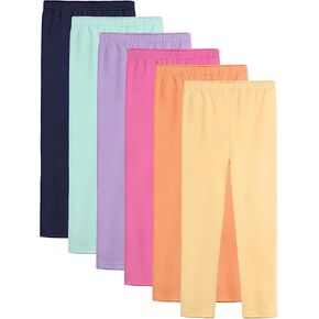 6 Pack Leggings for Girls Cotton Girls Leggings Tights Pants for Kids Full Length Toddler Warm Stretchy Multipack