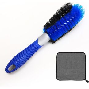 Car Tire and Wheel Cleaning Brush, Car wash Cleaning Soft Brush for Rims with Non-Slip Handle, Wheel Brush for Scratch-Free car Detailing, Essential Tools for Cleaning Kits. (Blue Rim Brush)