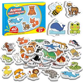 40 Animal Fridge Magnets for Toddlers,Animal Foam Refrigerator Magnets Toys for Kids Whiteboard,Learning Games,Educational Toys,Preschool Kindergarten Learning Activities Homeschool