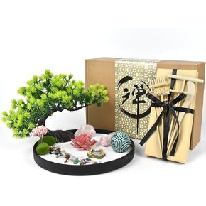 Artcome Japanese Zen Sand Garden for Desk - Crafted Meditation Therapy Round Tray - Home, Office Desk Accessories - Mindful Relaxation and Meditation Tool for Stress Relief - Meditation Gift Set
