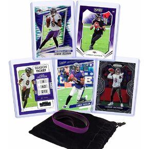 Lamar Jackson Football Cards (5) Assorted Bundle - Baltimore Ravens Trading Card Gift Set