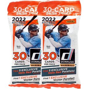(2 Packs) 2022 Panini Donruss MLB Baseball Cello/Fat Packs - 1 Vector Parallel and 3 Holo Red Parallels Each Pack