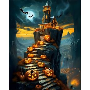 pvoodire Halloween Paint by Numbers Kit for Adults,Castle Paint by Number on Canvas,Paint by Number Kit Perfect for Gift Home Wall Decor(16x20inch)