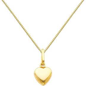 The World Jewelry Center 14k Yellow Gold Heart Pendant with 0.65mm Box Link Chain Necklace