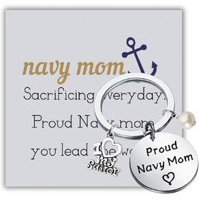BLEOUK Proud Navy Mom Keychain Navy Mom Jewelry For Military Mom Navy Deployment Keychain Marine Mom Veteran Gift