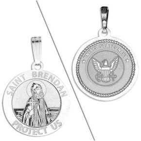 PicturesOnGold.com Saint Brendan Doubledside Navy Religious Medal - 2/3 Inch Size of a Dime - Sterling Silver