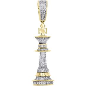 1.00Ct Simulated Diamond King Chess Piece Pendant Men's Pave 14k Yellow Gold Plated 925 Silver