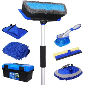 NIKCOSMK 62'' Car Wash Brush with Long Handle, Car Wash Kit with Tire Brush, Tower, Window Squeegee, Chenille Microfiber Car Wash Mop Mitt, Car Cleaning Brush Kit Supplies for Car, Truck, SUV, RV