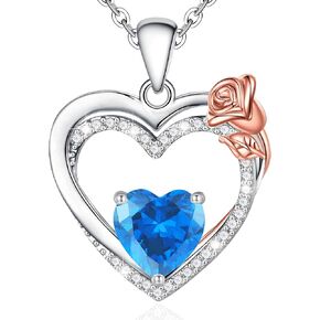 BAYLAY Birthstone Necklace for Women - S925 Sterling Silver Birthstone Necklace Rose Flower Pendant Necklace 12 Month Birthstone Necklace Silver Jewelry Birthday Valentines Day Christmas Gifts