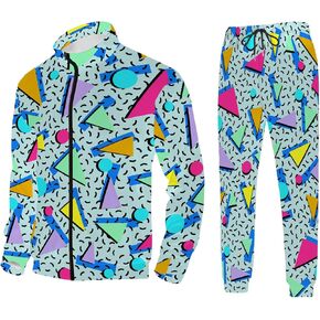 80s 90s Outfit for Men Tracksuit Vintage Zipper Sweatshirt and Joggers Sweatpants Mens 80s Party Track Suits