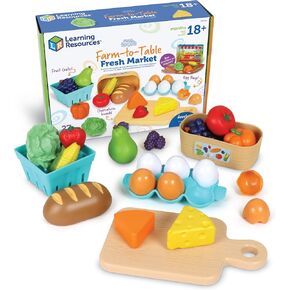 Learning Resources New Sprouts Farm-to-Table Fresh Market, 27 Pieces, Ages 18 Months+, Play Food for Kids Kicthens, Grocery Store Pretend Play, Play Kitchen Accessories,Kids