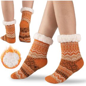 Slipper Socks for Women Warm Winter Cozy Fuzzy Fleece-Lined Socks Thick Pattern Floor Home Socks with Grippers
