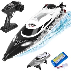 قارب RC - قارب تحكم عن بعد للبالغين - سرعة عالية 35+ KPH قارب RC لألعاب حمام السباحة للأعمار من 8 إلى 13 عامًا (أسود)
