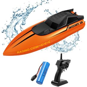 RC Boats قارب التحكم عن بعد للأطفال 2.4 جيجا هرتز التحكم RTR، 15+KMH، 28 دقيقة مع بطارية قابلة للشحن وكابل USB للبحيرة وحمام السباحة والنهر ألعاب الصيف للبنين والبنات