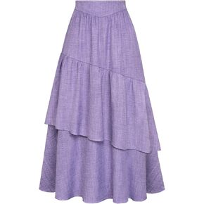 Belle Poque Vintage Skirts for Women Tiered Long Skirts High Waisted Asymmetrical Ruffle A Line Skirt with Pockets