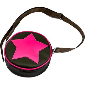 Round retro shoulder bag military green novel pink five-star decoration waterproof adjustable shoulder strap crossbody bag