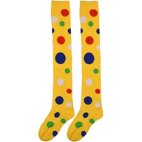PRETYZOOM Womens Knee High Socks Polka Dot Clown Socks Women Girls Over Knee High Socks Clown Costume Cosplay Party Stocking (Yellow) Women's Knee High Socks