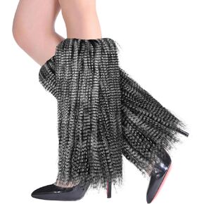 Faux Fur Fuzzy Leg Warmers Furry Boot Covers for Women, Women's Fur Leg Warmers Warm Fuzzy Boot Cuff Boot Sleeves for Party Costumes, Black + White