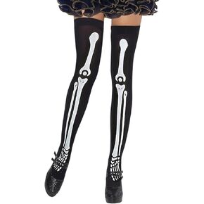 Halloween Skeleton Nurse Socks Women's Spooky Skeleton Bones Thigh High Long Stockings Goth Costume Bone Over Knee Socks for Women Girls Halloween Cosplay Party 1Pair
