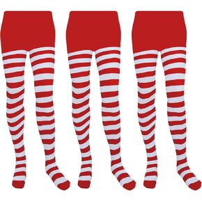 3 Pairs Christmas Striped Tights Full Length Tights Stocking Leggings Women Costume Accessory for Halloween Christmas