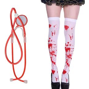 Halloween Bloody Socks Nurse Costume Red Stethoscope Accessory for Halloween Doctor Nurse Dress Socks Cosplay Supplies