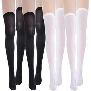 4 Pairs Silk Stockings for Women Thigh High Stockings Halloween Cosplay Nylon Stockings Costume Party Tights Accessory (Black and White)