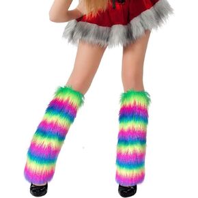 Womens Fur Leg Warmer Winter Furry Long Boot Cuffs Fuzzy Shoes Cover Party Costume Holiday Festival Performance Play