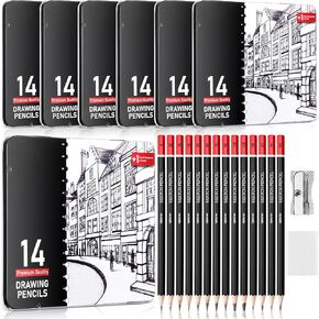 Weekgrat 96 Pcs Drawing Sketching Pencil Set (12B - 6H) Professional Graphite Charcoal Pencils Bulk with Erasers Sharpeners for Drawing Art Sketching Beginners Pro Artists Christmas Gift