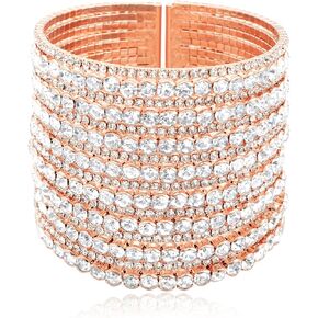 Sparkling Crystal Rhinestone Cuff Bracelet 16 Rows Wide Bracelet for Women Party Prom Wedding
