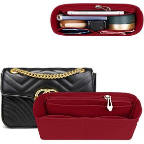 Purse Organizer Insert with Zipper for GG Marmont Insert Matelasse Shoulder Bag,Handbag Organizer Liner Pouch,Handbag Tote Shaper Insert for Women Inner Bladder Bag(Red,Small)