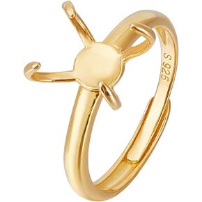 BENECREAT 925 Sterling Silver 4 Claws Ring Blanks, 18K Gold Plated Adjustable Ring Bases, 19.4mm Finger Ring Base, Claw Ring Components for Irregular Cabochon Ring Jewelry Making