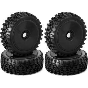 1/8 RC Off Road Tires and Hard Plastic Wheels 17mm Hex Rubber Buggy Tyres OD 4.65" for 1:8 Scale Buggy Car HSP Kyosho MP10 VRX HPI Hobao ARRMA Typhon 6S BLX Talion Traxxas Redcat 4PCS (Black)