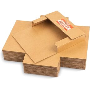 Corrugated Cardboard Shipping Boxes 9x6x1.3 inches Easy Fold Mailer Boxes for DVD, CD, Book, Picture Frame, Photo, File, Brown, 50 Pack