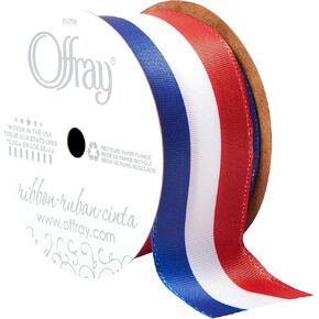 Offray 151905 1.5" Wide Bistro Taffeta Craft and Decorative Ribbon, 9-Foot Spool, Red, White, and Blue