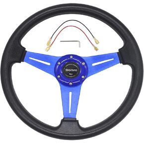 Universal Car Racing Steering Wheel 350mm/13.8" 6 Bolts Automotive Drift Steering Wheel with Horn Button, Vinyl Leather and Aluminum Spokes, Red