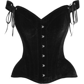 Daisy corsets Womens Top Drawer Black Velvet Steel Boned Corset W/Straps
