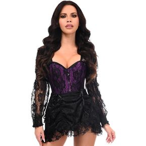 Daisy corsets Womens Top Drawer 2 Pc Black/Purple Lace Steel Boned Corset & Skirt Set