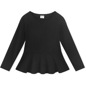 Noomelfish Girls Peplum Tunic Tops Cute Long Sleeve Shirts Blouses (5-12 Years)