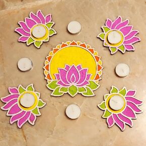 DIY Wooden MDF Rangoli KIT with Rangoli Colors | Tea Light Rangoli KIT| Rangoli Powder,Diwali Decorations, 3 D Rangoli Stencils (Peacock Rangoli kit Set of 5) in Kuwait
