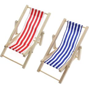 FDXGYH 2 Pcs 1:12 Model Mini Wooden Folding Beach Sunbath Chair Longue Deck Chair Craft for Dollhouse Home Desk Garden Decoration