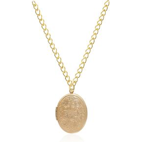 Vintage Engraved Flower Empaistic Photo Locket Hold Picture Oval Round Pendant Necklace Antique Carved Pattern Souvenir Memorial Clavicle Jewelry for Women