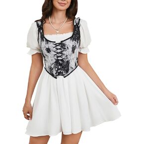 KOJOOIN Women's Vintage Floral Corset Lace-Up Fishbone Print Vest Renaissance pirate costume