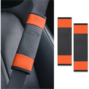 قطعتان من وسادة غطاء حزام مقعد السيارة الرياضية، وسادة حزام الأمان الجلدية مع مشبك من النايلون لحماية كتفيك، ملحقات داخلية عالمية للسيارات للسيارات وسيارات الدفع الرباعي والشاحنات (أسود/برتقالي) in Kuwait
