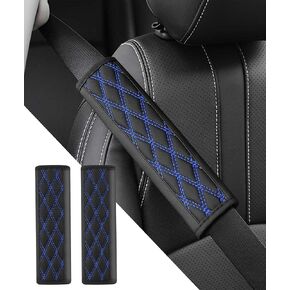 2PCS Seat Belt Cover Pad,Seatbelt Covers,Car Accessories Seatbelt Cushion,Leather Car Seat Strap Pads,Seat Belt Cover,Universal Safety Strap Cover,Car Seat Strap Covers,Fits All Cars (Black&Blue)