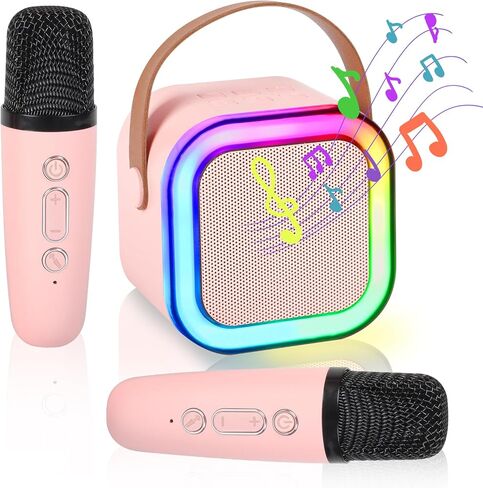 Mini Karaoke Machine for Kids Adults Portable Bluetooth Speaker with 2 Wireless Microphones,Toddler Singing Toys Teen MP3 Music Player for Girl Age 3-12 Year Old Birthday Gift Family Home Party (Pink) in Saudi Arabia