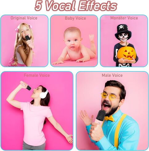 Mini Karaoke Machine for Kids Adults Portable Bluetooth Speaker with 2 Wireless Microphones,Toddler Singing Toys Teen MP3 Music Player for Girl Age 3-12 Year Old Birthday Gift Family Home Party (Pink) in Saudi Arabia