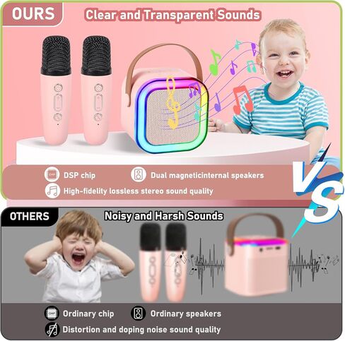 Mini Karaoke Machine for Kids Adults Portable Bluetooth Speaker with 2 Wireless Microphones,Toddler Singing Toys Teen MP3 Music Player for Girl Age 3-12 Year Old Birthday Gift Family Home Party (Pink) in Saudi Arabia